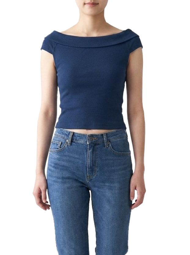 تاپ یقه قایقی زنانه آبی تیره
