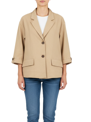 مانتو کتی لینن دکمه دار ساده زنانه رنگ کرم