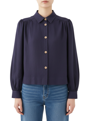 شومیز آستین بلند زنانه سرمه ای 